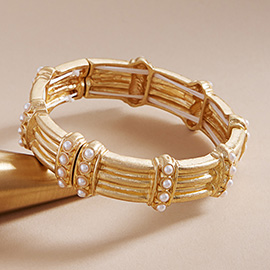 Pearl Accented Metal Bar Stretch Bracelet