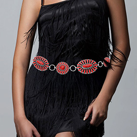 Boho Vintage Western Oval Round Stone Pointed Concho Chain Belt