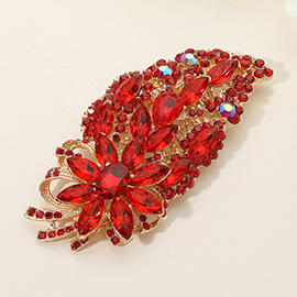 Flower Stone Cluster Pointed Glass Stone Embellished Leaf Pin Brooch