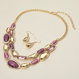 Marbled Resin Pebble Link Double Layered Statement Necklace