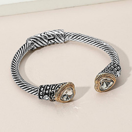 Heart Stone Tip Antique Metal Hinged Cuff Bracelet