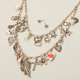 Boho Leaf Angel Flower Cross Pearl Heart Star Dragonfly Horseshoe Pendant Station Layered Necklace