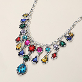 Antique Metal Western Stone Chandelier Necklace