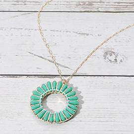 Faceted Beaded Ring Pendant Long Necklace