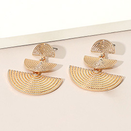 Textured Geometric Metal Fan Drop Earrings