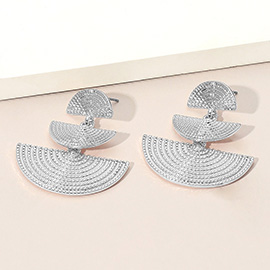 Textured Geometric Metal Fan Drop Earrings