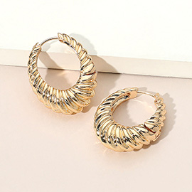 Twisted Metal Oval Huggie Hoop Earrings