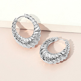 Twisted Metal Oval Huggie Hoop Earrings