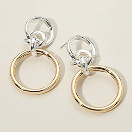 Two Tone Metal Knot Link Ring Earrings
