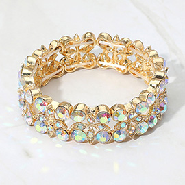 Round Stone Bezel Flower Stone Cluster Stretch Evening Bracelet