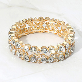 Round Stone Bezel Flower Stone Cluster Stretch Evening Bracelet