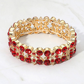 Round Stone Bezel Flower Stone Cluster Stretch Evening Bracelet