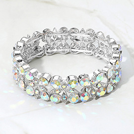 Round Stone Bezel Flower Stone Cluster Stretch Evening Bracelet