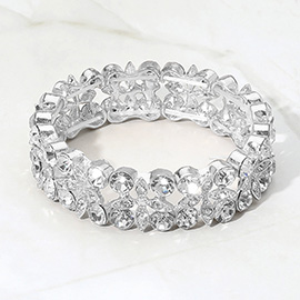 Round Stone Bezel Flower Stone Cluster Stretch Evening Bracelet