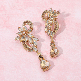 Flower Stone Cluster Teardrop Dangle Evening Earrings
