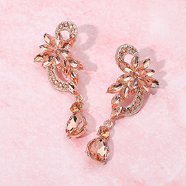 Flower Stone Cluster Teardrop Dangle Evening Earrings