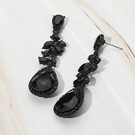 Marquise Stone Cluster Embellished Teardrop Stone Tip Dangle Drop Evening Earrings