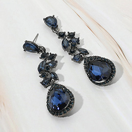 Marquise Stone Cluster Embellished Teardrop Stone Tip Dangle Drop Evening Earrings