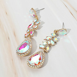 Marquise Stone Cluster Embellished Teardrop Stone Tip Dangle Drop Evening Earrings