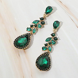 Marquise Stone Cluster Embellished Teardrop Stone Tip Dangle Drop Evening Earrings