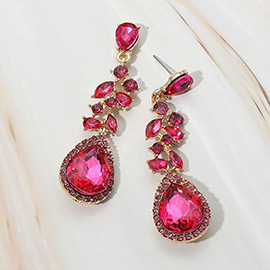 Marquise Stone Cluster Embellished Teardrop Stone Tip Dangle Drop Evening Earrings