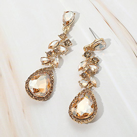 Marquise Stone Cluster Embellished Teardrop Stone Tip Dangle Drop Evening Earrings