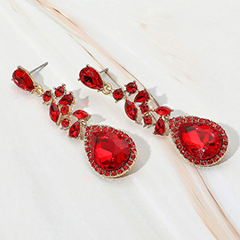 Marquise Stone Cluster Embellished Teardrop Stone Tip Dangle Drop Evening Earrings