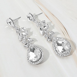 Marquise Stone Cluster Embellished Teardrop Stone Tip Dangle Drop Evening Earrings
