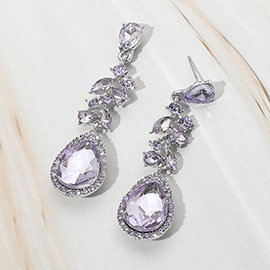 Marquise Stone Cluster Embellished Teardrop Stone Tip Dangle Drop Evening Earrings