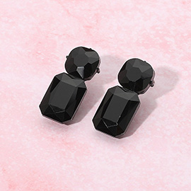 Round Rectangle Stone Cluster Evening Earrings