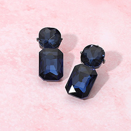 Round Rectangle Stone Cluster Evening Earrings