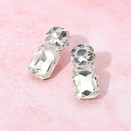 Round Rectangle Stone Cluster Evening Earrings