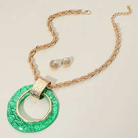 Resin Abstract Ring Pendant Rope Chain Statement Necklace