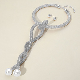 Pearl Pointed Twisted Chunky Chain Necklace