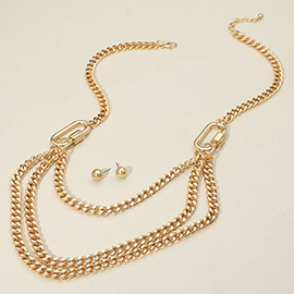 Triple Layered Detailed Metal Chain Necklace