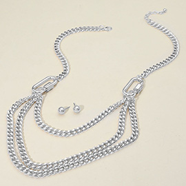 Triple Layered Detailed Metal Chain Necklace