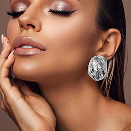Textured Metal Oval Clip On Earrings