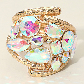 Round Teardrop Oval Stone Embellished Wide Hinged Bangle Bracelet