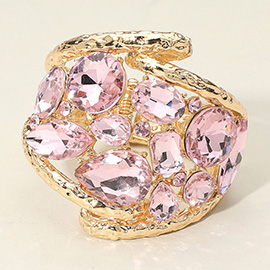 Round Teardrop Oval Stone Embellished Wide Hinged Bangle Bracelet