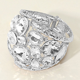 Round Teardrop Oval Stone Embellished Wide Hinged Bangle Bracelet