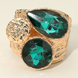 Bold Faceted Teardrop Round Stone Wide Hinged Bangle Bracelet