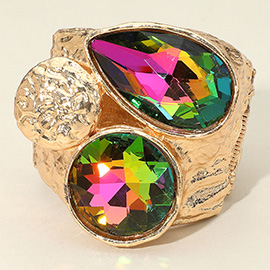 Bold Faceted Teardrop Round Stone Wide Hinged Bangle Bracelet