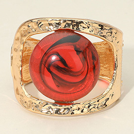 Bold Swirl Resin Stone Hammered Metal Hinged Bangle Bracelet