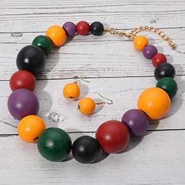 Wooden Ball Beaded Statement Necklace