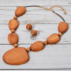 Geometric Wooden Plated Beaded Statement Necklace