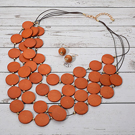 Layered Wood Disc Layered Statement Necklace