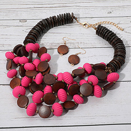 Bold Tribal Wooden Beaded Layered Statement Necklace