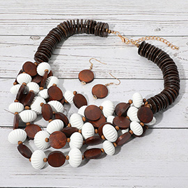 Bold Tribal Wooden Beaded Layered Statement Necklace
