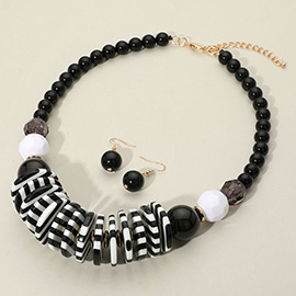 Chunky Resin Stripe Beaded Necklace