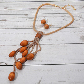 Wood Bead Tassel Accent Statement Necklace